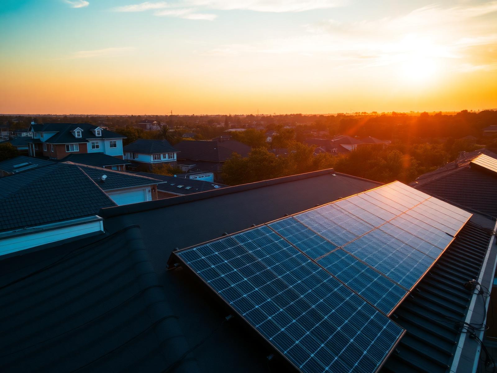 Painéis solares ao pôr do sol